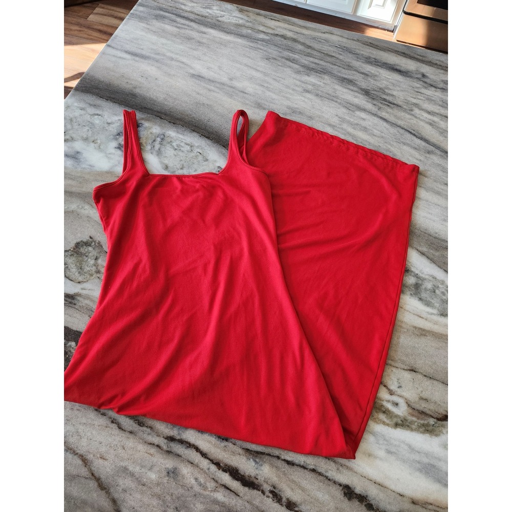 Womens Red Square Neck Bodycon Maxi Dress Size S Gameday Y2K